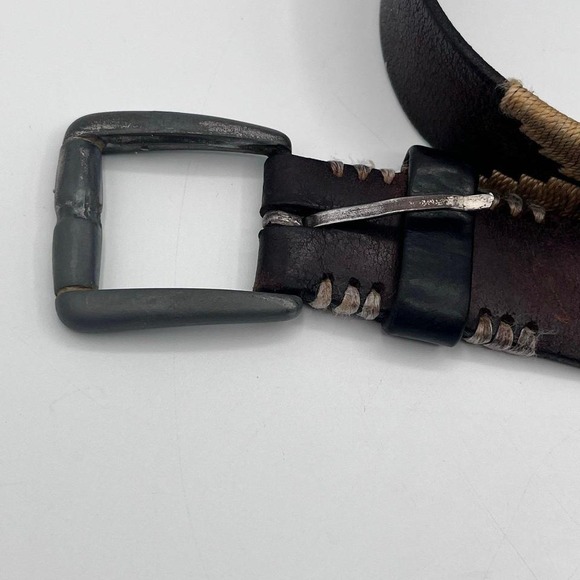 Vintage Leather Belt Handwoven Inlay Western Rustic Buckle Brown - Picture 2 of 7